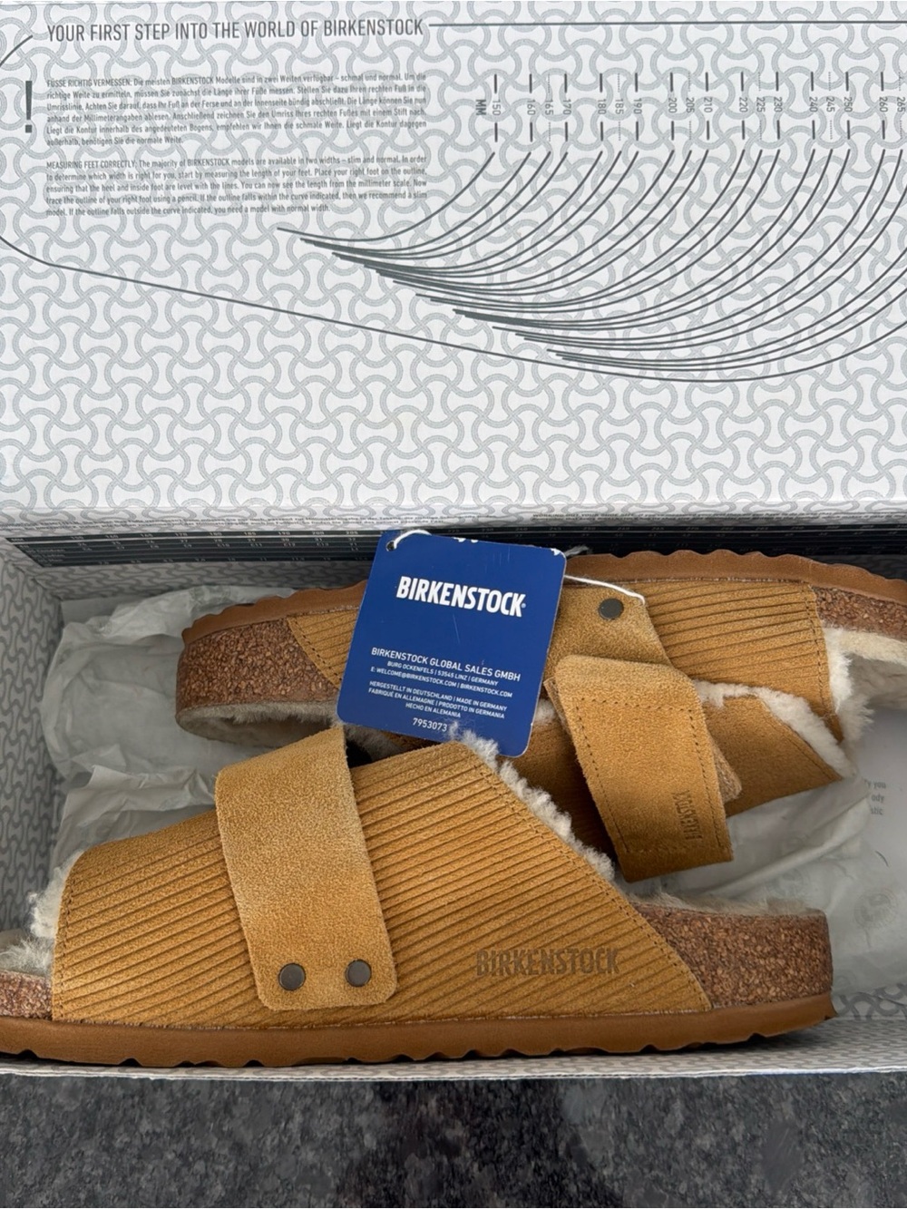 Birkenstock Kyoto Shearling Corduroy Cork Brown NWT